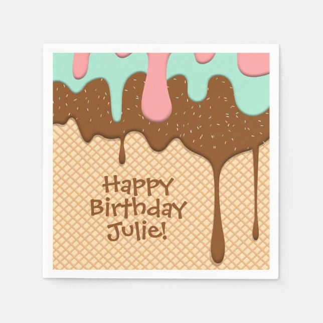 cute pink, mint and chocolate ice cream cone napkins (Front)