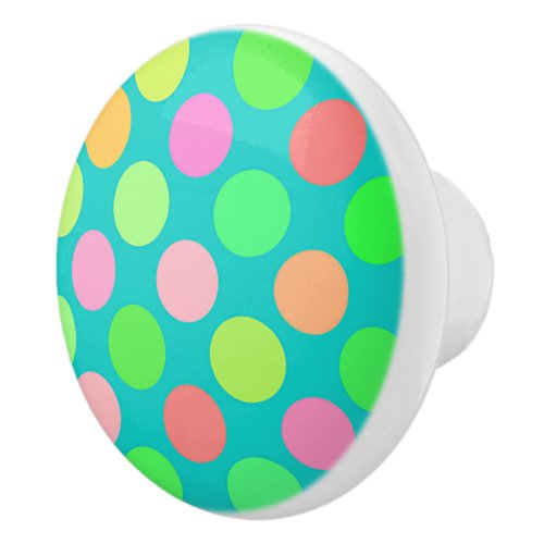 Cute Pink Mint Green Turquoise Polka Dots Pattern Ceramic Knob