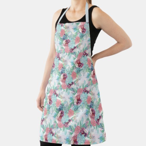 Cute Pink Mint Peony  Succulent Floral Hand Paint Apron