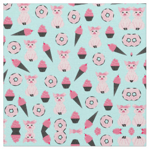 Cute Pink Mint Piggy Donut Ice Cream Cone Pattern Fabric
