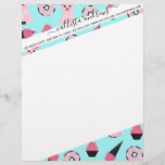 Cute Pink Mint Piggy Donut Ice Cream Cone Pattern Letterhead<br><div class="desc">This cute and fun pattern is perfect for the trendy and stylish woman or girl. It features blush pink, bubblegum pink, and black hand-drawn pig, donuts, and ice cream cone illustrations on top of a mint blue background. It's adorable, playful, sweet, and unique. ***IMPORTANT DESIGN NOTE: For any custom design...</div>