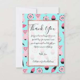 Cute Pink Mint Piggy Donut Ice Cream Cone Pattern Thank You Card