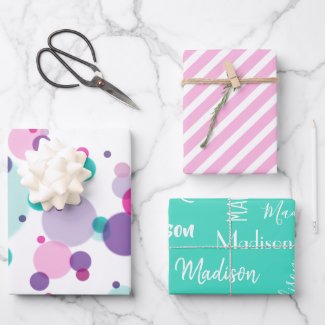 Cute Pink mint purple Colorful Dots Name Birthday