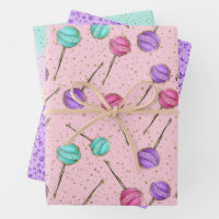 Cute Pink Mint Purple Lollipops Little Girl's Wrapping Paper