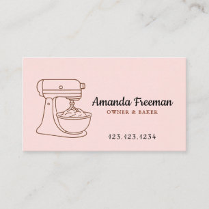 Cute Pink Mixer Bakery Illustration Business Card