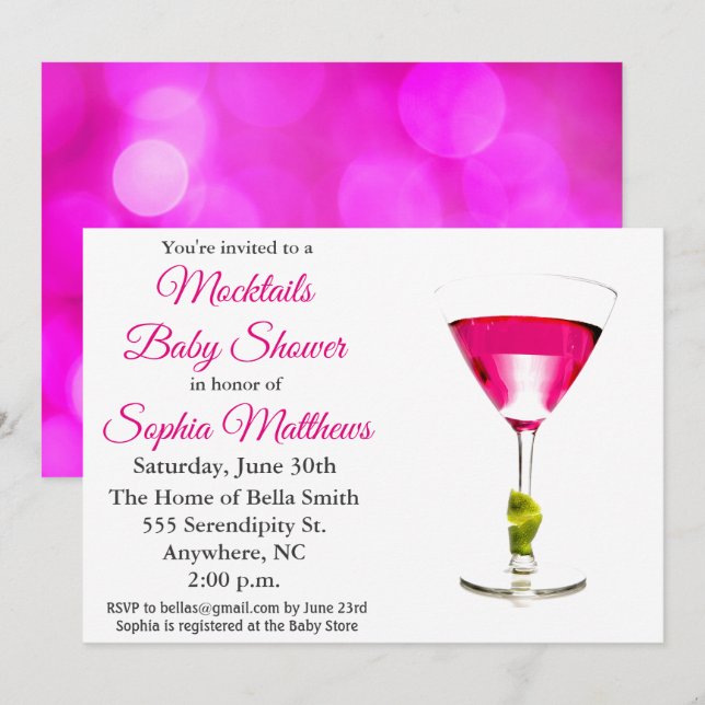 Cute Pink Mocktails Baby Shower Invitation (Front/Back)