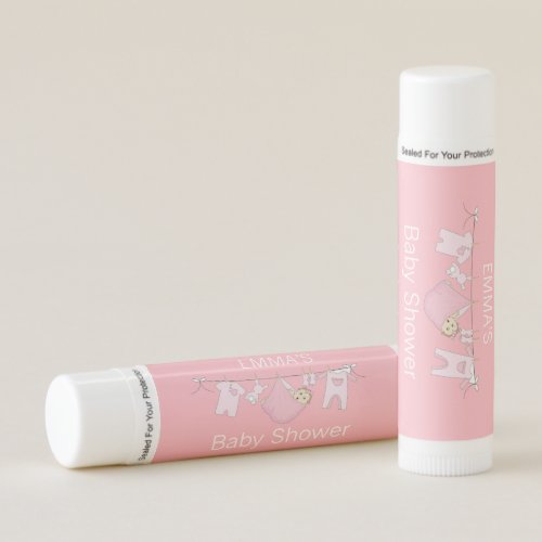 Cute Pink Modern Clothesline Girl Baby Shower Lip Balm