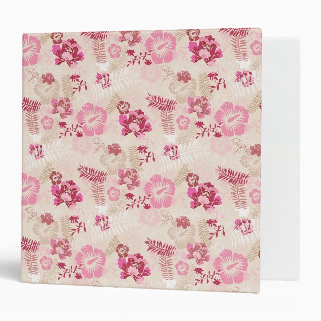 Cute pink modern flowers pattern 3 ring binder (Front/Inside)