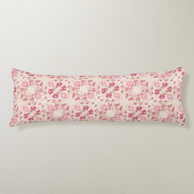 Cute pink modern flowers pattern body pillow (Front)