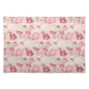 Cute pink modern flowers pattern cloth placemat