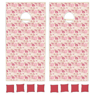 Cute pink modern flowers pattern cornhole set