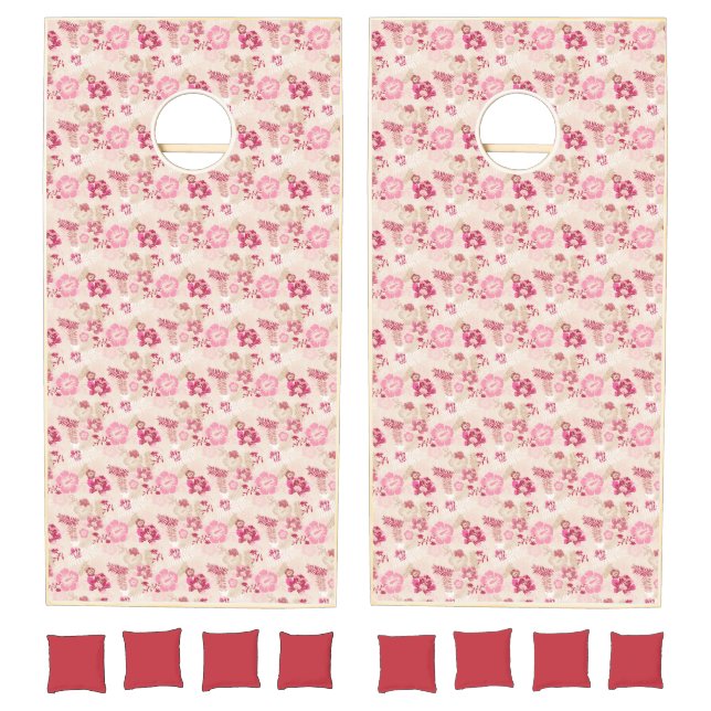 Cute pink modern flowers pattern cornhole set (Set)