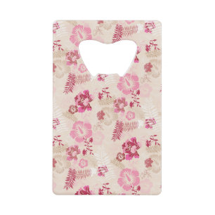 Cute pink modern flowers pattern credit card bottle opener