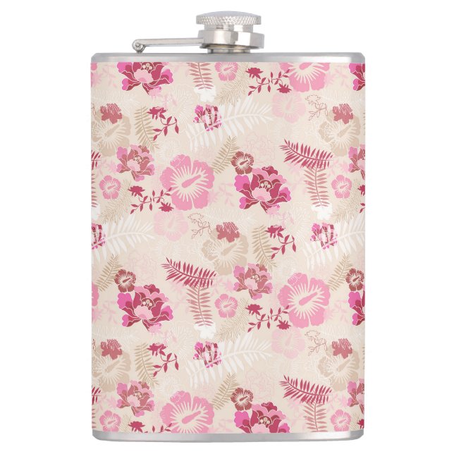 Cute pink modern flowers pattern flask (Front)