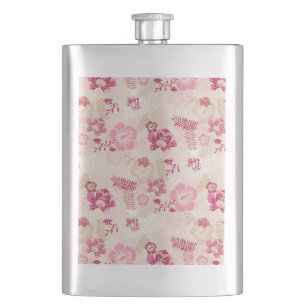 Cute pink modern flowers pattern flask