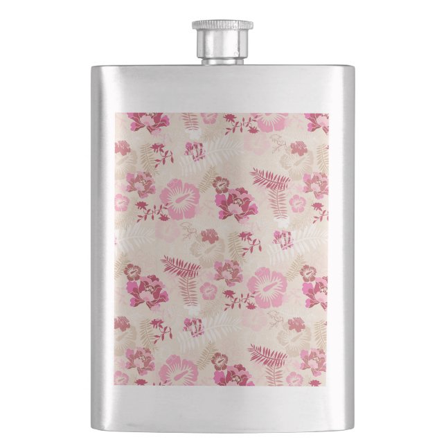 Cute pink modern flowers pattern flask (Front)