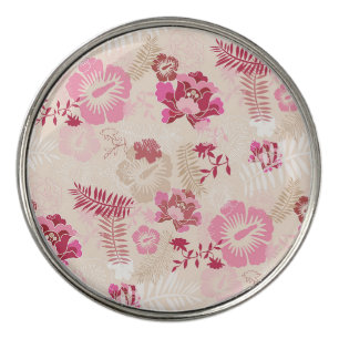 Cute pink modern flowers pattern golf ball marker
