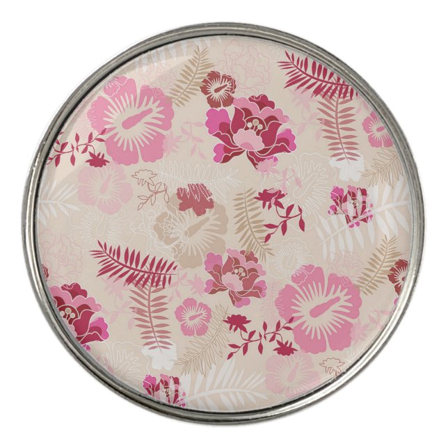 Cute pink modern flowers pattern golf ball marker (Front)