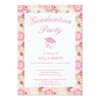 Cute pink modern flowers pattern graduation party