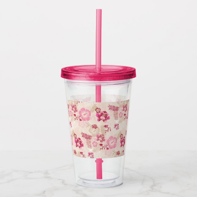 Cute pink modern flowers pattern High-Top sneakers Acrylic Tumbler (Front)