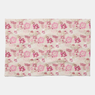 Cute pink modern flowers pattern kitchen towel