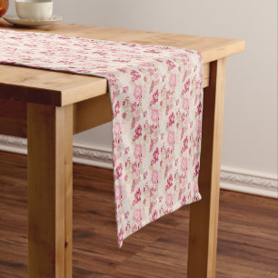 Cute pink modern flowers pattern short table runner