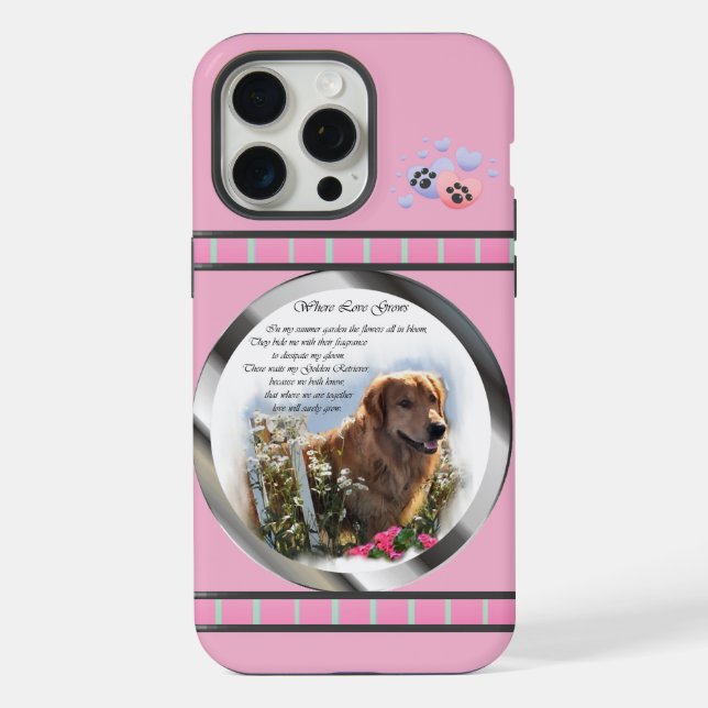 Cute Pink Modern Golden Retriever Dog Art iPhone Case (Back)