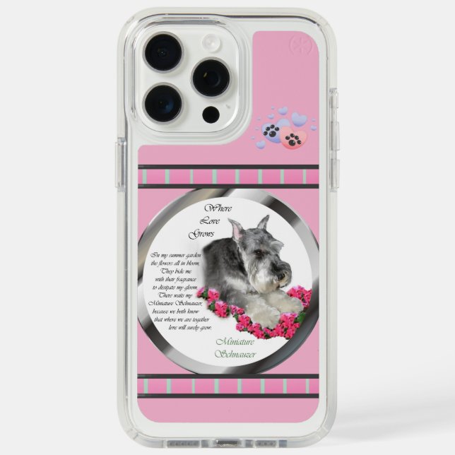 Cute Pink Modern Miniature Schnauzer Dog Art Speck iPhone Case (Front (White Titanium))