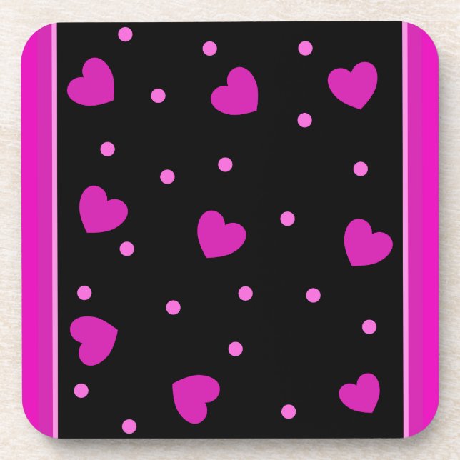 Cute pink modern trendy heart design beverage coaster (Front)