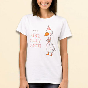 Cute Pink Mom of One Silly Goose Birthday T-Shirt