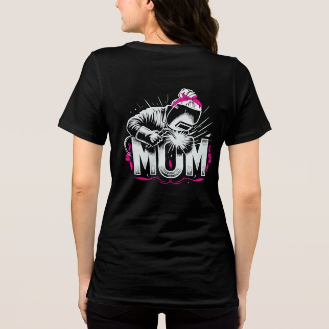 Cute Pink Mom Welder Striking An Arc Women's Tri-Blend Shirt (Back)
