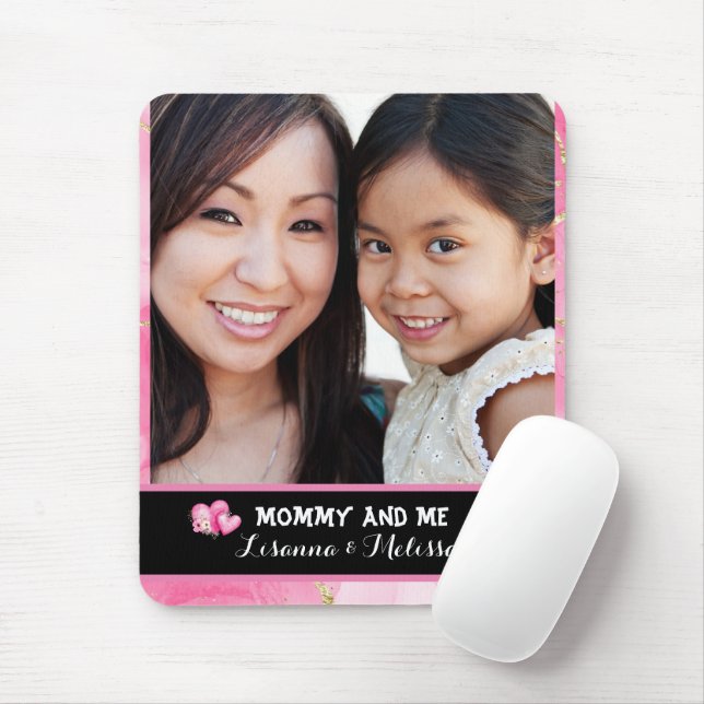 Cute Pink Mommy and Me Photo Mouse Pad (With Mouse)