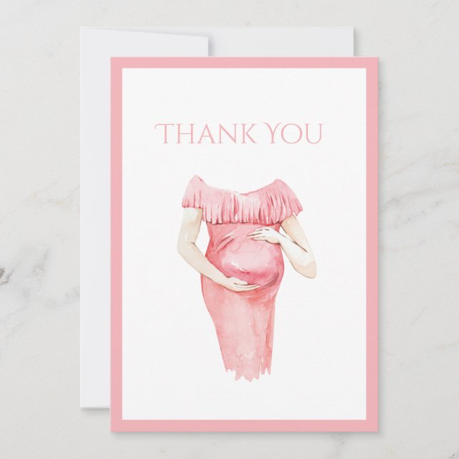 Cute Pink Mommy-to-Be Baby Shower Thank You Card (Front)