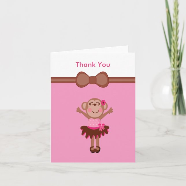 Cute, Pink  Monkey in Tutu Girl Thank You (Front)
