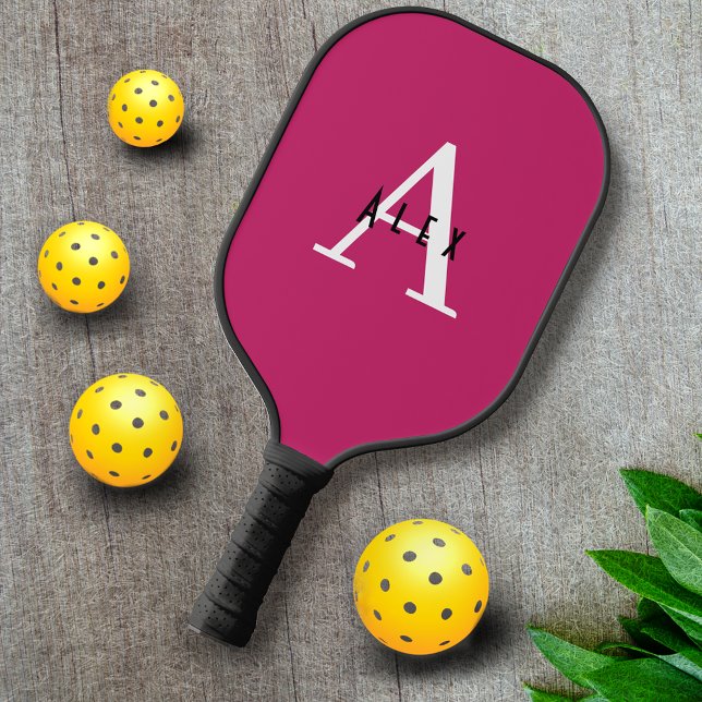 Cute Pink Monogram Name + Initial Pickleball Paddle (Creator Uploaded)