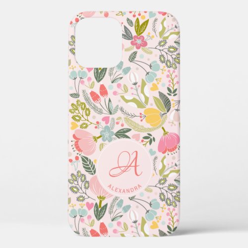 Cute pink monogram name personalized girly iPhone 12 case