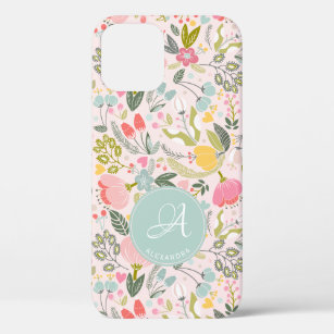 Cute pink monogram name personalized girly iPhone 12 case