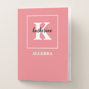 Cute Pink Monogram School Subject Algebra Pocket Folder