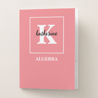 Cute Pink Monogram School Subject Algebra Pocket Folder