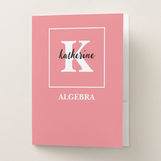 Cute Pink Monogram School Subject Algebra Pocket Folder (Front)