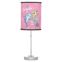 Cute Pink Monogrammed Mermaid Girls Bedroom Table Lamp