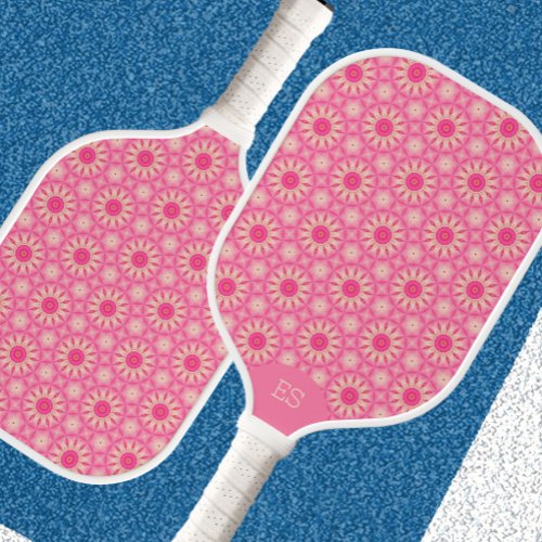 Cute Pink Monogrammed Pickleball Paddle