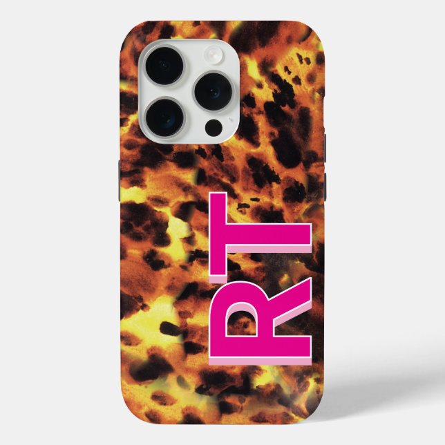 Cute Pink Monogrammed Tortoiseshell Case-Mate iPhone Case (Back)