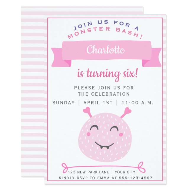 Cute Pink Monster | Monster Bash Girls Birthday