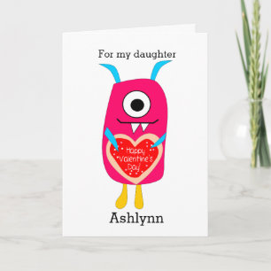 Cute Pink Monster Valentine Daughter Holiday Card