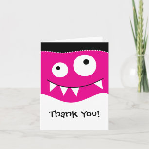 Cute Pink MonsterThank You Note Letterpress Thank You Card