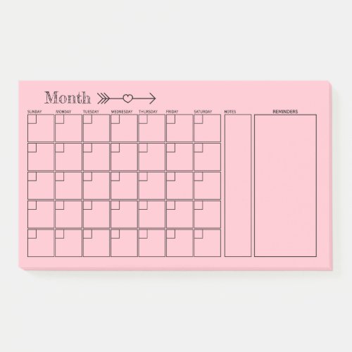 Cute Pink Monthly Planner Post_it Notes
