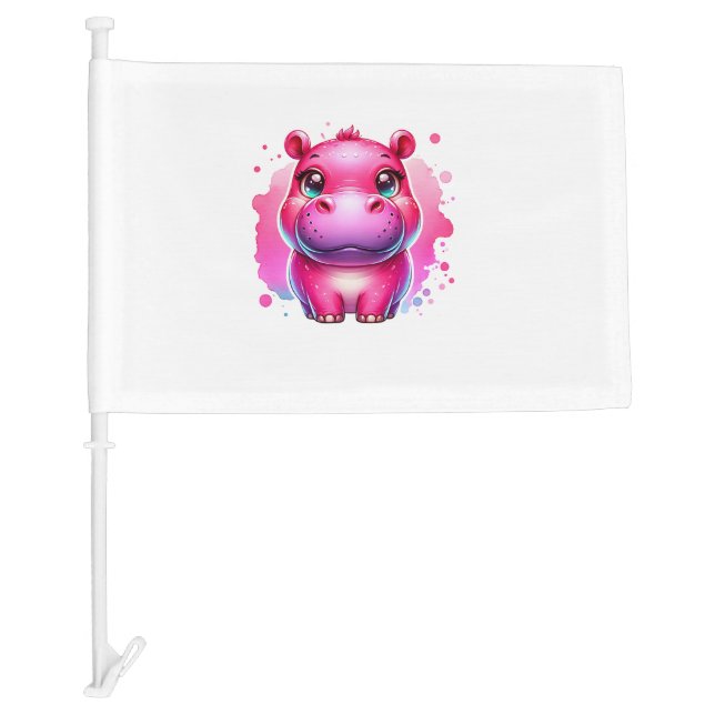 Cute Pink Moo Deng Long Sleeve T-Shirt Car Flag (Front)