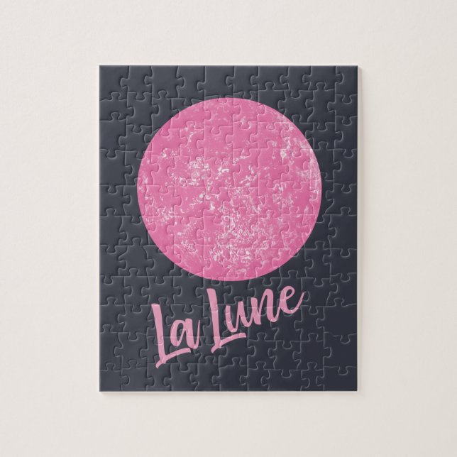 Cute Pink Moon Illustration French La Lune Blue Jigsaw Puzzle (Vertical)