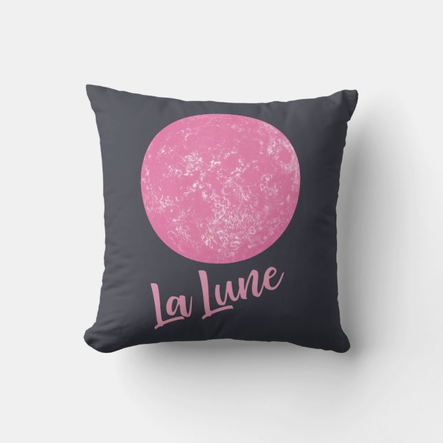 Cute Pink Moon Illustration French La Lune Blue Throw Pillow (Front)